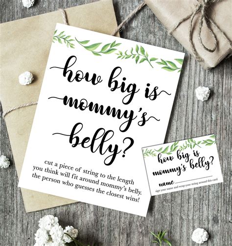 Guess Mommy's Belly Size Game / Baby Shower Games / Greenery Baby Shower / How Big is Mommy's ...