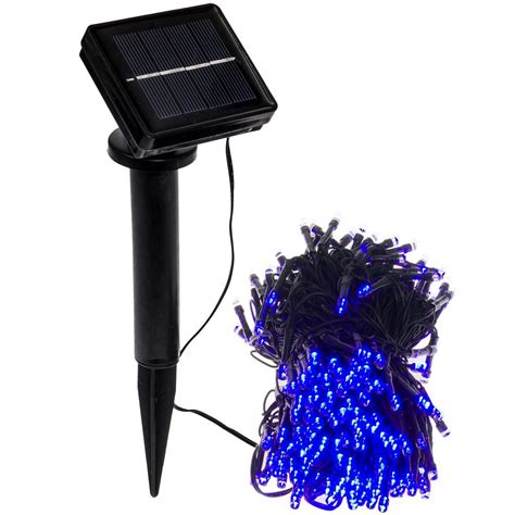 GreenLighting 250 Light 80 ft. Solar Powered Integrated LED Blue Christmas Outdoor String Lights ...