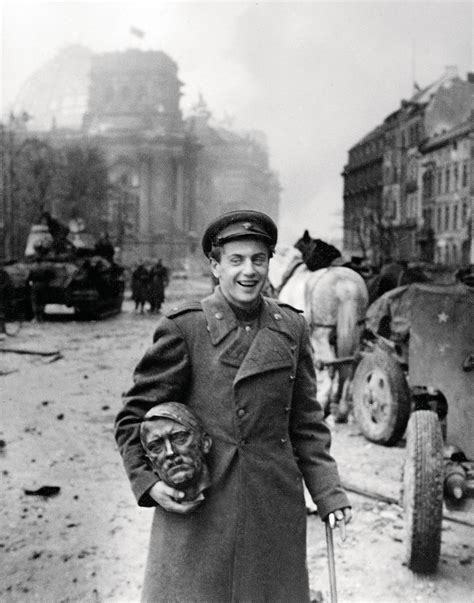 Red Army officer Yevgeniy Dolmatovsky during the liberation of Berlin ...