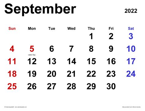 September 2022 Printable Calendar Background