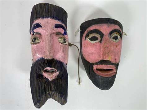 Pair Of Wooden Handmade Masks