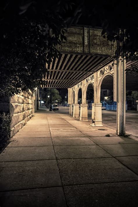 City Street Sidewalk at Night Stock Image - Image of gritty, road: 130038529