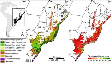 Maps showing the original spatial distribution of the Atlantic Forest ...