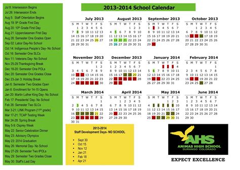 Animas High School: 2013-14 Animas High School Calendar