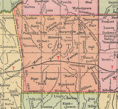 Scott County, Mississippi, 1911, Map, Rand McNally, Forest, Morton ...