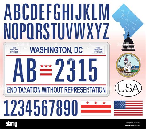 Washington DC license plate pattern with numbers, letters and symbols, USA, vector illustration ...