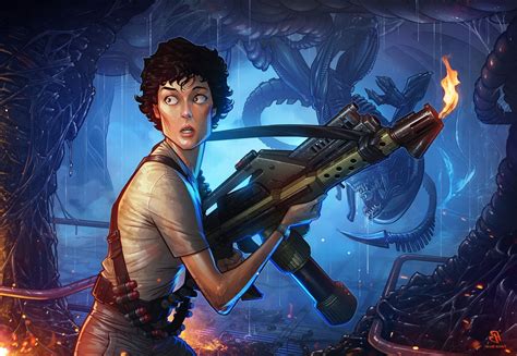 Ellen Ripley, Patrick Brown, Drawing, Aliens, Aliens (movie), Flamethrowers, Fantasy Art ...