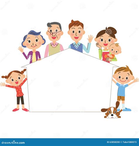 Frame of a Family and the House Stock Vector - Illustration of animal ...