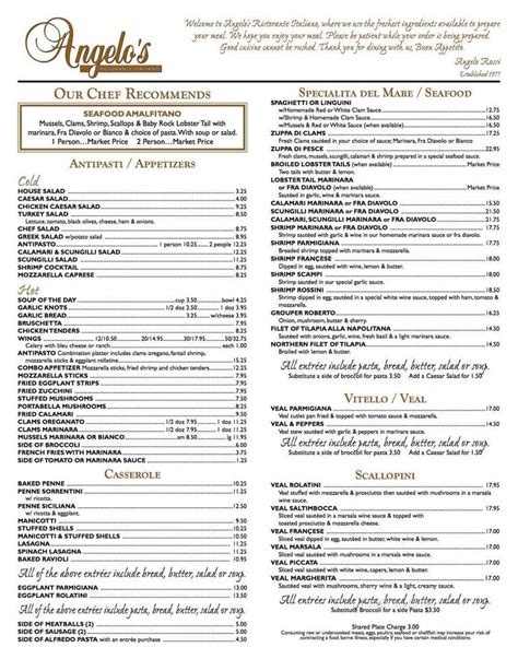 Menu of Angelo's Italian Restaurant in Holiday, FL 34691