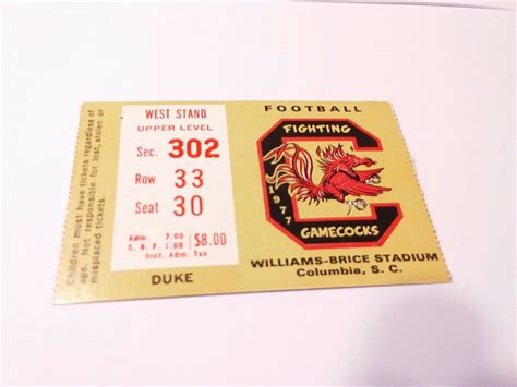 1977 South Carolina Gamecocks Duke Football Ticket Stub | eBay