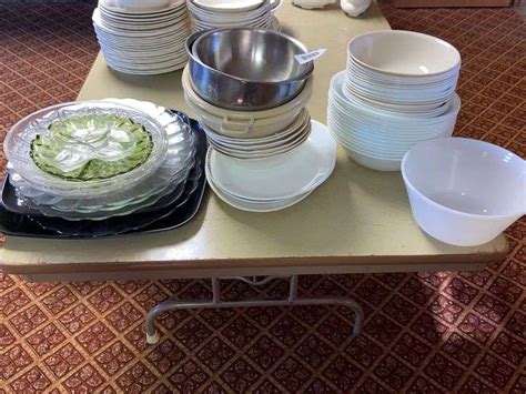 FEDERAL MIXING BOWL, STAINLESS BOWLS, STRAINERS, PLATTERS, LARGE GROUP OF CORELLE SOUP AND ...
