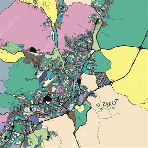 Zarqa Jordan Map Print Modern Contemporary Chroma Color | Etsy