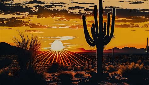 Premium AI Image | A sunset in the desert with a cactus in the foreground