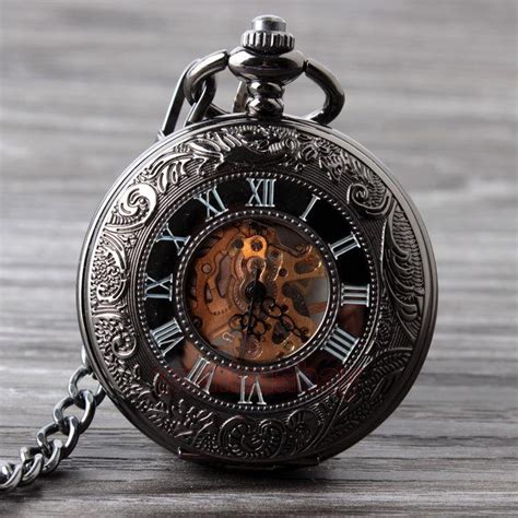 Finely Crafted Dark Vintage Skeleton Window Stainless Steel Quartz Pocket Watch | Mechanical ...