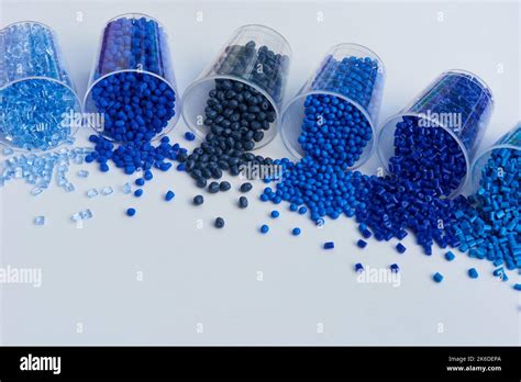 different blue plastic resin granulates for injection moulding process ...