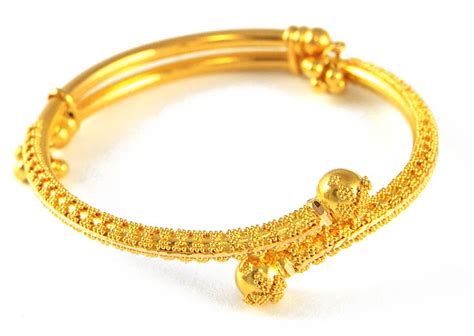 22kt Gold Baby Bangle - BjBa4303 - 22kt Gold Baby Bangle with Filigree work with hanging balls ...