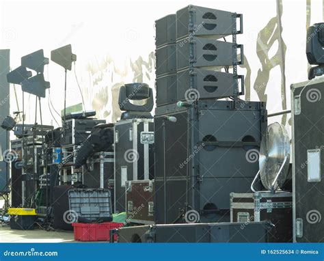 Concert Stage Equipment, Speakers, Amplifiers, Lights, Musical Instruments Stock Photo - Image ...