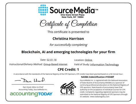 SourceMedia Accounting Today - CPE Certificate - SimpleCert