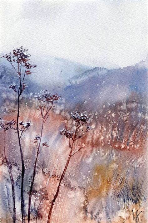 November landscape with dried flowers Painting | Original landscape ...