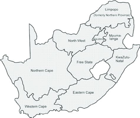 Map of South Africa showing provinces.