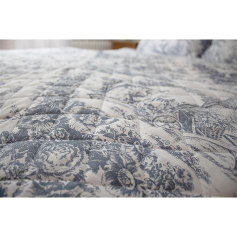 Country Toile Blue Bedspread | Blue and White Bedspread With Traditional Toile Print