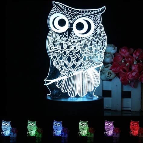 DIY owl Animal 3D LED Night Light RGB 7 Color Change Touch Table Desk Lamp Decoration Lighting ...