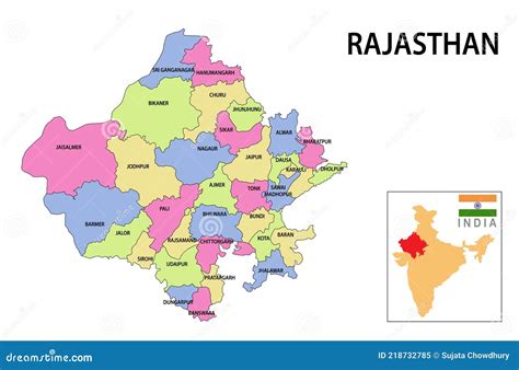 Rajasthan Map. Political And Administrative Map Of Rajasthan With ...