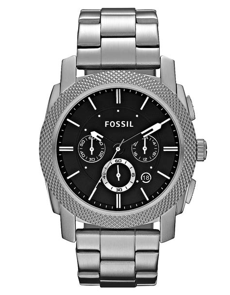 Fossil Mens Silver Machine Chronograph Watch in Silver for Men | Lyst