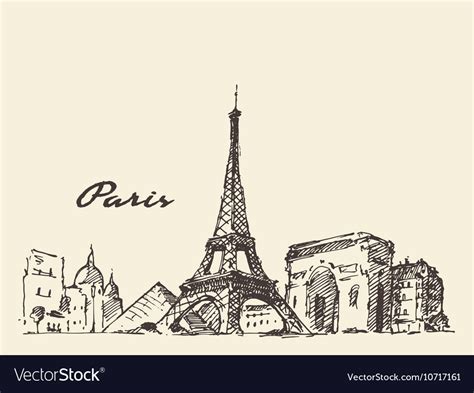 Paris skyline france hand drawn Royalty Free Vector Image