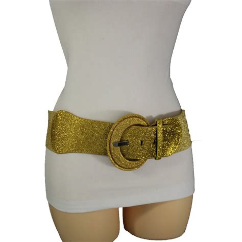 Alwaystyle4You - women wide fashion elastic belt hip high waist sparkling shiny gold size XS S M ...