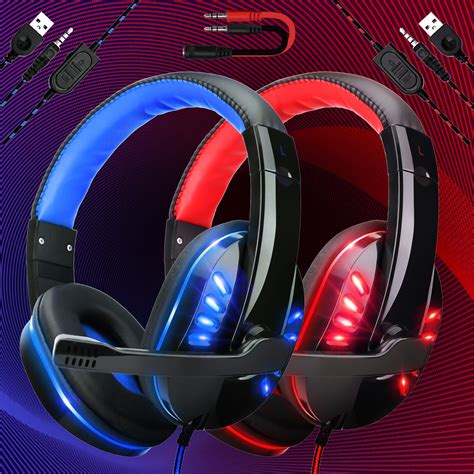 3.5mm Gaming Headset Mic LED Headphones Stereo Surround For PC PS4 Xbox ...