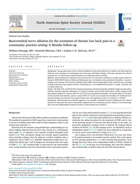 (PDF) BASIVERTEBRAL NERVE ABLATION FOR THE TREATMENT OF CHRONIC LOW ...