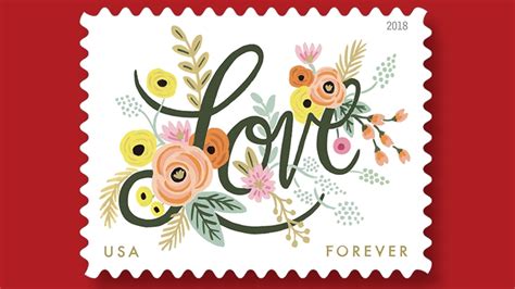 Hand-painted floral accents on colorful Love Flourishes forever stamp