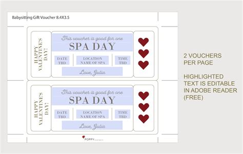 Valentine's Day Spa Day Gift Voucher INSTANT DOWNLOAD - Etsy