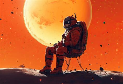 Premium AI Image | an alien is sitting in a space suit with a moon in ...