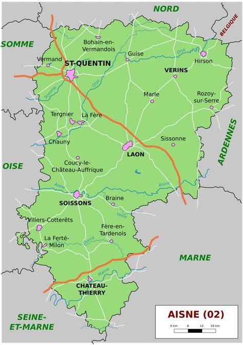 Carte de l'Aisne - Aisne carte du département 02 - villes, sites touristiques