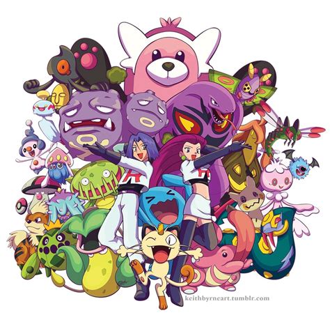 jessie, mimikyu, james, meowth, wobbuffet, and 21 more (pokemon and 1 more) drawn by keith_byrne ...