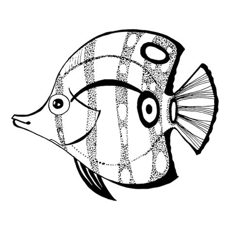 Premium Vector | Ocean tropical exotic fish black and white graphic ...