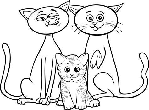 cartoon cat family with kitten coloring book page 7048171 Vector Art at ...