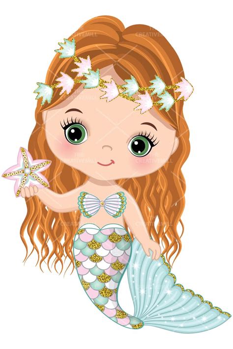 Glitter Mermaid Clipart by TheCreativeMill. Vector Girl Clipart, Baby ...