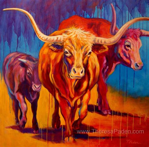 Longhorn Cattle Painting, On the Move by Theresa Paden, SOLD