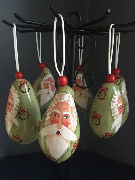 Santa Gourd Ornaments | Hand painted gourds