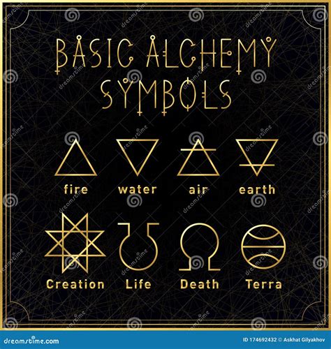 Alchemical Golden Basic Symbols Set On Dark Background Elements Of ...