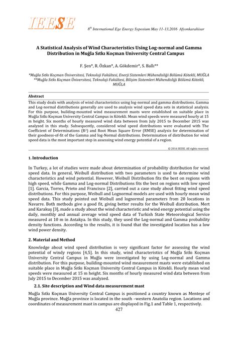 (PDF) A Statistical Analysis of Wind Characteristics Using Log-normal and Gamma Distribution in ...