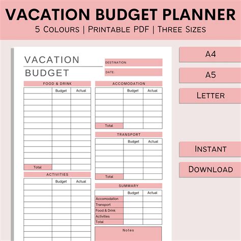 Vacation Budget Planner Printable Holiday Spreadsheet Budget Log Travel ...