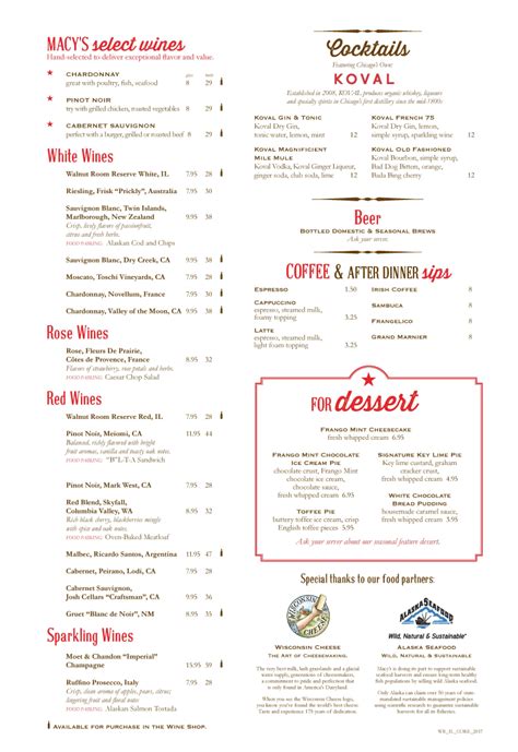 Walnut Room Menu | macysrestaurants.com