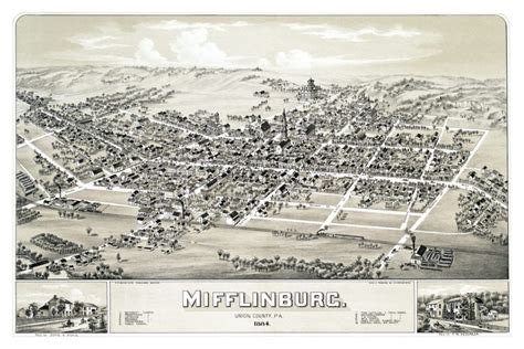 Historic Map of Mifflinburg, Pennsylvania from 1884 by T.M. Fowler