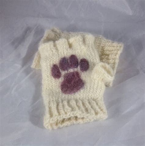 Fingerless Paw Gloves Knit and Needle Felt Customizable