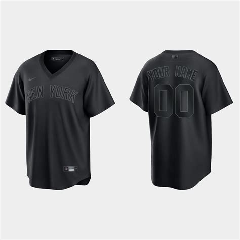 Custom New York Yankees Pitch Black Cool Base Jersey Black - Heretro.com