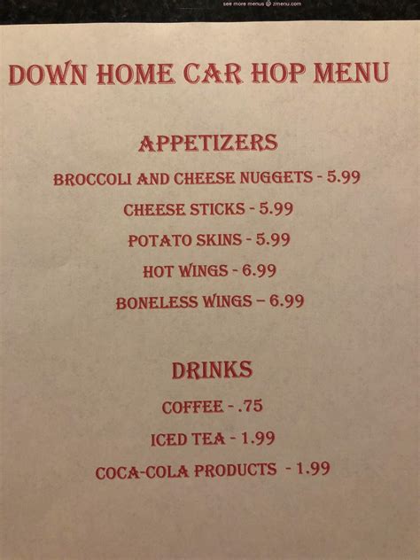 Menu at Down Home Restaurant, Rutledge, Rutledge Pike